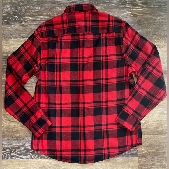 NWT MENS FREE PLANET FLANNEL BUTTON DOWN SIZE MEDIUM IN RED/BLACK 100% COTTON - Picture 2 of 5